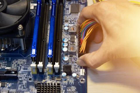 Top view of technician assembling computer parts Stock Photos