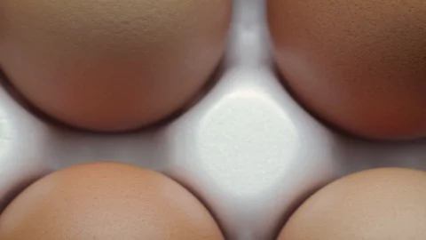 Top view of ten orange-shell eggs laid in a white tray 動画素材 103194273