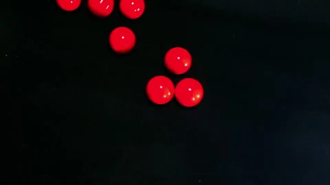 Top view ten red billiard balls being hit with a white Stock Footage 247301043