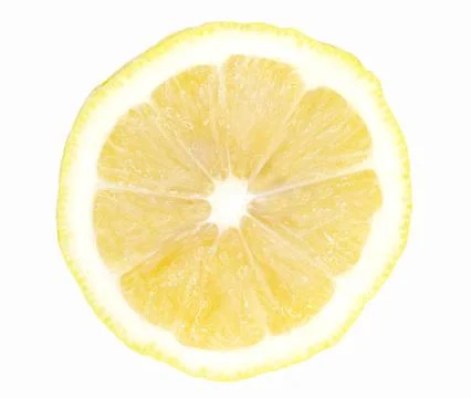 Top view of textured ripe slice of lemon citrus fruit isolated on white backg Foto stock
