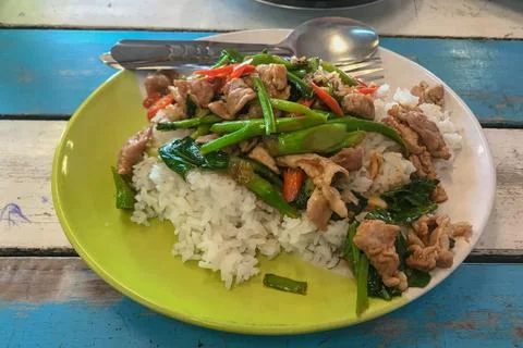 Top view of Thai Curry Rice. Stock Photos