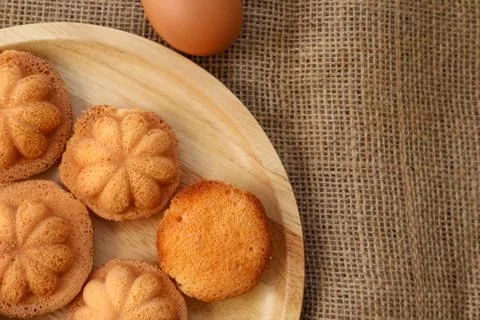 Top view Thai egg cake with or as it is known in Thai, Khanom Khai Stock Photos