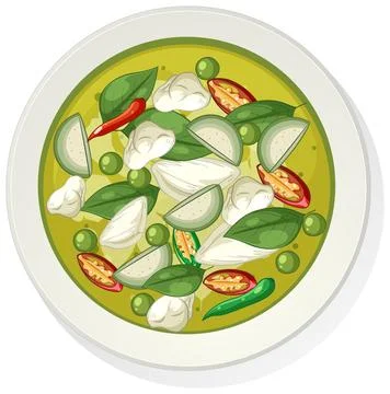 Top View of Thai Green Curry with Vegetables and Herbs Stock Illustration