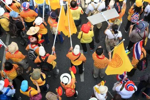 Top view of thai protestors marching Stock Photos