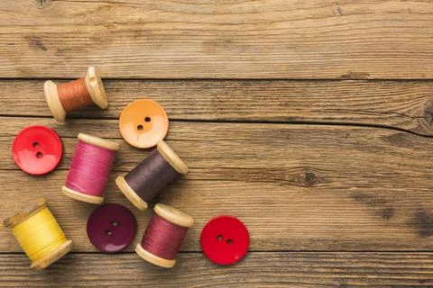 Top view thread buttons with copy space 写真素材
