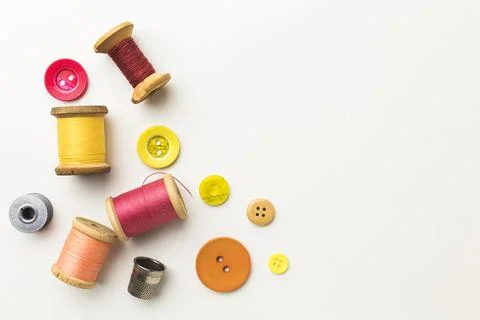 Top view thread with copy space thimble 写真素材