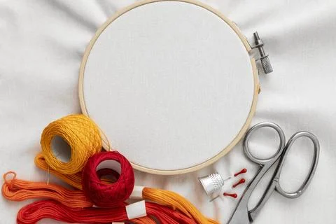 Top view threads scissors assortment Stock Photos