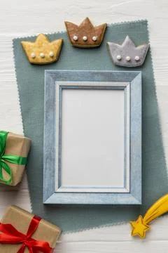 Top view three crown with frame epiphany day Stock Photos