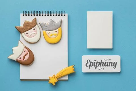 Top view three kings with notebook paper epiphany day Stock Photos