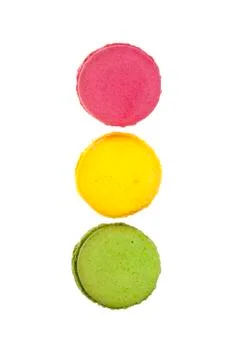 Top view three macaroons isolated on white Stock Photos