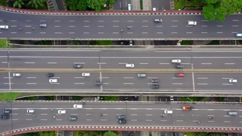 Top View of Three Row of Highway Stock Footage 130488815