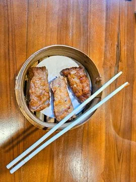 Top View of Three Spring Rolls Stock Photos