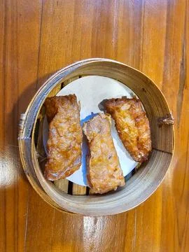 Top View of Three Spring Rolls Stock Photos