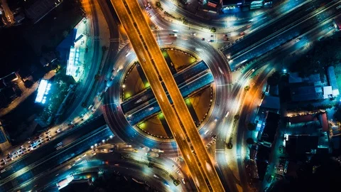 Top view time-lapse of car traffic transportation at circle road roundabout Stock Footage 110932893