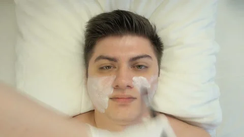 Top view Time lapse of problem skin care procedure in cosmetology salon. Stock Footage 100757936