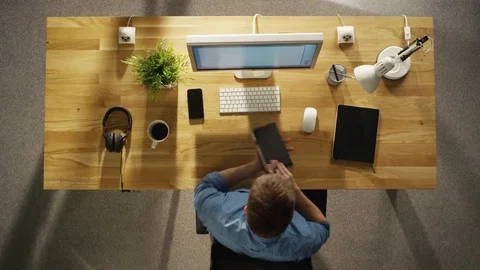 Top View of a Time-Lapse of a Whole Working Day of a Creative Designer. Stock Footage