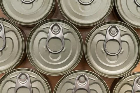 Top view of tin cans. Closeup. Stock Photos