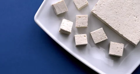Top view of tofu cut in cubes. Stock Footage 278238760
