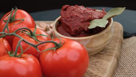 Top view of tomatoes paste Video stock 260162676