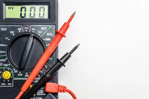 Top view of a tool for testing electrical circuits. Digital multimeter Stock Photos