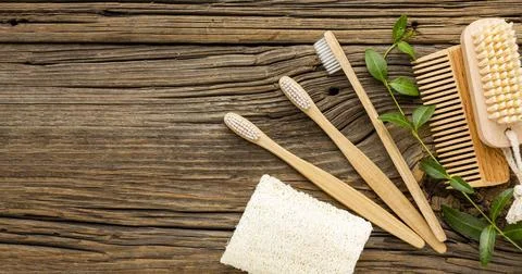 Top view toothbrushes with copy space. High quality and resolution beautiful Stock Photos