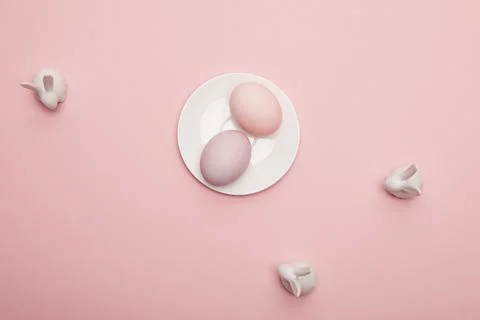 Top view toy bunnies easter Stock Photos