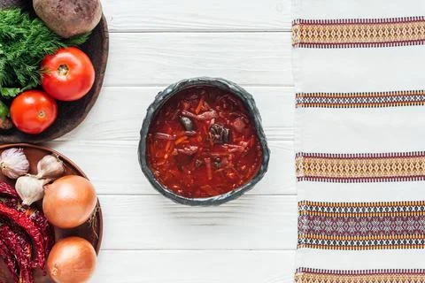 Top view traditional beetroot soup Stock Photos