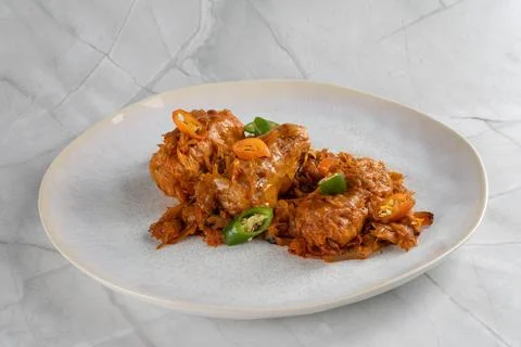 Top view of traditional cabbage rolls served on a bed of minced cabbage Stock Photos