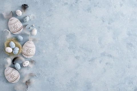 Top view traditional easter eggs concept with copy space. High quality and .. Stock Photos