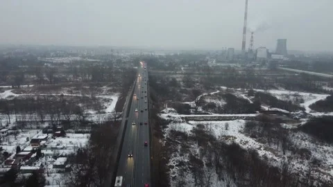Top view of the traffic in the city during winter in poland Stock Footage 239918735
