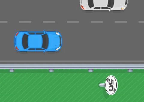 Top view of a traffic flow on "End of speed limit sign" area. Stock Illustration