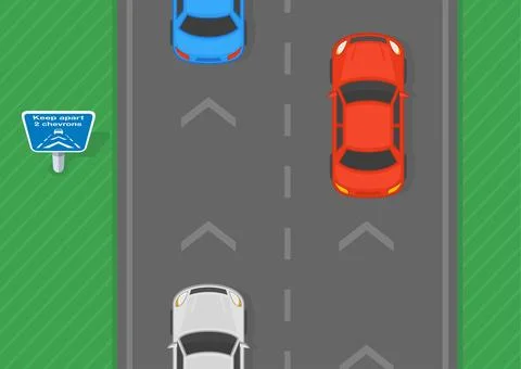 Top view of a traffic flow on highway with chevron marking. Stock Illustration
