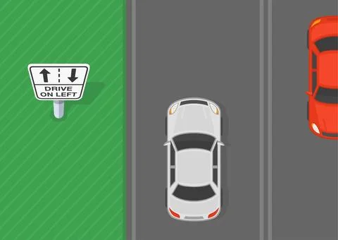Top view of a traffic flow on left hand drive traffic. Australian drive on left Stock Illustration