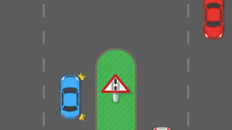 Top view of a traffic flow making a u-turn. "Gap in median" road sign on left si Stock Footage 332766926