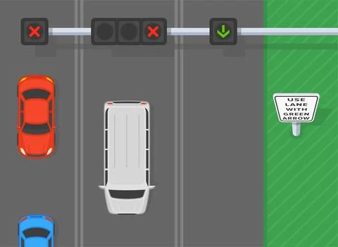 Top view of a traffic flow moving opposite direction. Street with lane control Stock Illustration