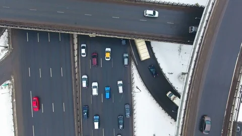 Top view of traffic on a freeway. Aerial | Stock Video | Pond5