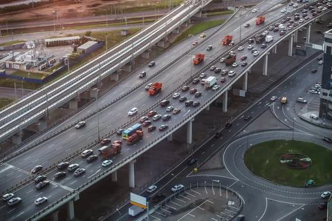 Top view of the traffic on highways Stock Photos