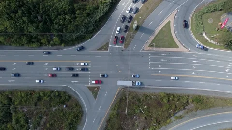 Top View Traffic Interchange With Moving Cars Near Halifax City In Nova Scotia Stock Footage 317999158