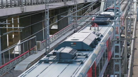 Top view of train moving on rails. Rail ... | Stock Video | Pond5