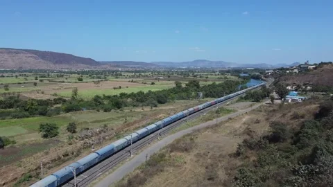  Top view of Train passing over Konkan region mountains in Pune Maharashtra Indi Stock Footage 209273788