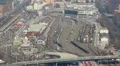 Top view of trains moving on railroad at busy railway station HD Footage