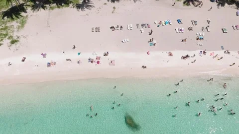 Top view of tropical beach with people and turquoise water. Ao Leuk, Koh Tao Stock Footage 303483109