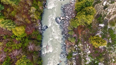 Top View of Turbulent River Stream in Baspa Valley Video stock 329324780