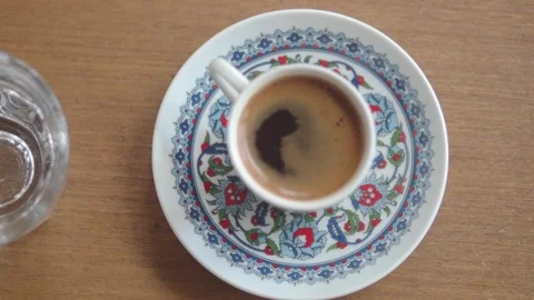 Top view of turkish coffee on a table Stock Footage 335670656