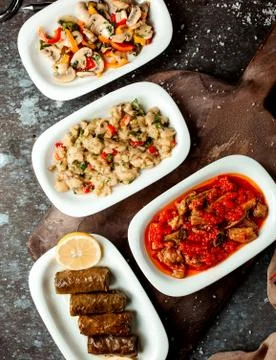 Top view of turkish side dish plates Stock Photos