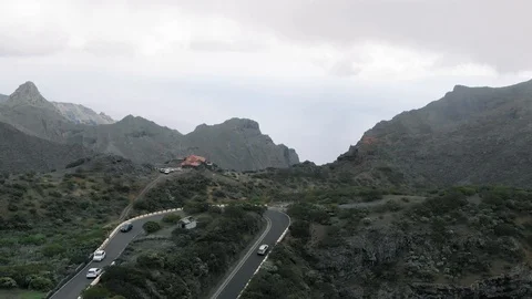 Top view of the turn in the mountains, which drive cars. Difficult serpentine. Stock Footage 111308025