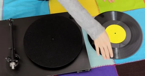 Top view on turntable with record. Stock Footage 120894241