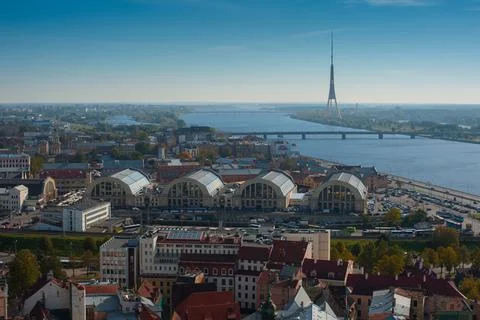 A top view of the TV tower in Riga Stock Photos