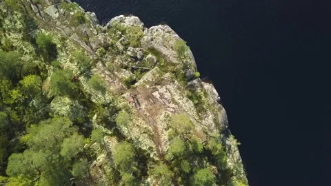 Top view twisting aerial drone video of the island with trees in summer Karelia Stock Footage 220453129