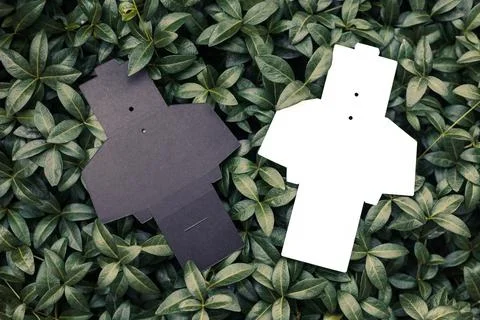 Top view of two black and white empty unfolded box for accessories for sewing Stock Photos